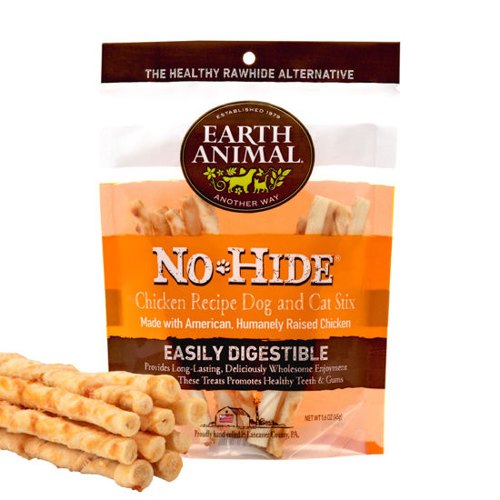 Picture of Earth Animal No Hide Stix Chicken Flavored Natural Rawhide Free Dog Chews Long Lasting Dog Chew Sticks | Dog Treats for Small Dogs and Cats | Great Dog Chews for Aggressive Chewers (1 Pack)