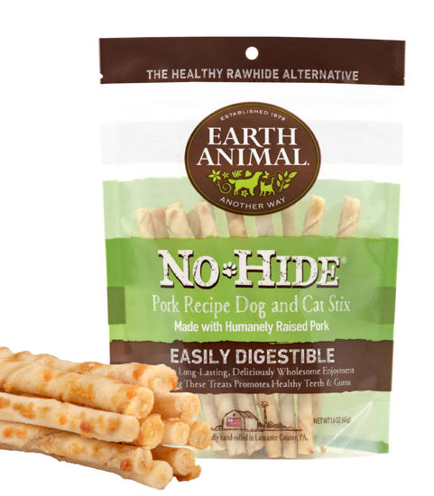 Picture of Earth Animal No Hide Stix Pork Flavored Natural Rawhide Free Dog Chews Long Lasting Dog Chew Sticks | Dog Treats for Small Dogs and Cats | Great Dog Chews for Aggressive Chewers (1 Pack)