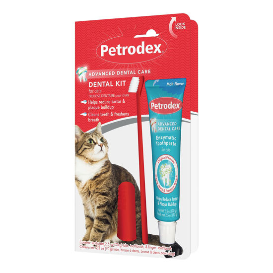 Picture of Petrodex Dental Care Kit for Cats, Cat Toothbrush and Toothpaste, Cleans Teeth and Fights Bad Breath, Reduces Plaque Tartar Formation, Malt Flavor, 2.5oz Toothpaste + Toothbrush