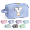 Picture of YOOLIFE Travel Cosmetic Bag for Women - Monogram Cute Initial Blue Makeup Bag Toiletry Pouch Make Up Case for Women Her Best Friend Friendship Sister Teacher, Personalized Birthday Gifts for Women Y