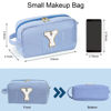 Picture of YOOLIFE Travel Cosmetic Bag for Women - Monogram Cute Initial Blue Makeup Bag Toiletry Pouch Make Up Case for Women Her Best Friend Friendship Sister Teacher, Personalized Birthday Gifts for Women Y