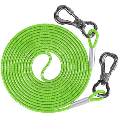 Picture of XiaZ Dog Tie Out Cable,Dog Chains for Outside with Swivel Hook, Dog Runner Leads for Yard Outdoor and Camping, Rust- Proof Training Leash for Small to Medium Pets Up to 250 LBS, 15ft，Green