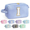 Picture of YOOLIFE Initial Cosmetic Bag for Women - Monogram Cute Blue Makeup Bag Cosmetic Toiletry Pouch Make Up Case for Women Her Best Friend Friendship Sister Teacher, Personalized Birthday Gifts for Women I