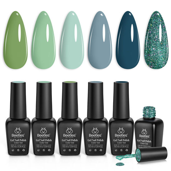 Picture of Beetles Gel Nail Polish Set - 6 Colors Green Blue Glitter Gel Nail Polish Fall Gel Nail Polish Soak off Uv Gel Nail Art Ocean Mist Collection Manicure Gifts for Women