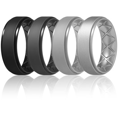 Picture of Egnaro Inner Arc Ergonomic Breathable Design, Silicone Rings Mens with Half Sizes, 7 Rings / 4 Rings / 1 Ring Rubber Wedding Bands, 8.5mm Wide-2mm Thick