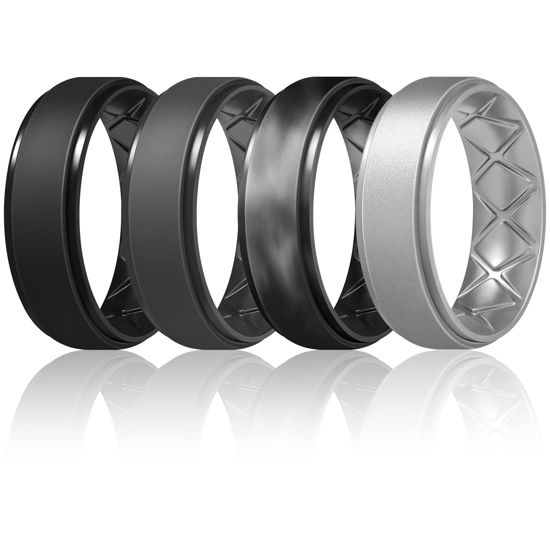 Picture of Egnaro Inner Arc Ergonomic Breathable Design, Silicone Rings Mens with Half Sizes, 7 Rings / 4 Rings / 1 Ring Rubber Wedding Bands, 8.5mm Wide-2mm Thick