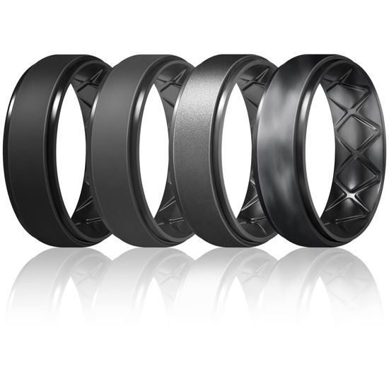 Picture of Egnaro Inner Arc Ergonomic Breathable Design, Silicone Rings Mens with Half Sizes, 7 Rings / 4 Rings / 1 Ring Rubber Wedding Bands, 8.5mm Wide-18mm Thick