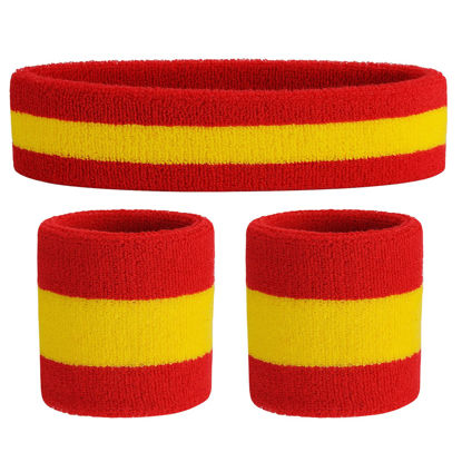 Picture of ONUPGO Sweatband Set Sports Headband Wrist Striped Sweatbands Terry Cloth Wristband Athletic Exercise Basketball Wrist Sweatband and Headbands Moisture Wicking Sweat Absorbing Head Band