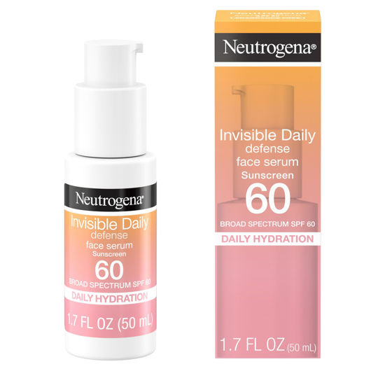 Picture of Neutrogena Invisible Daily Defense Face Sunscreen + Hydrating Serum with Broad Spectrum SPF 60 & Antioxidants to Help Skin Glow, Oil-Free, Fragrance Free, 1.7 fl. oz