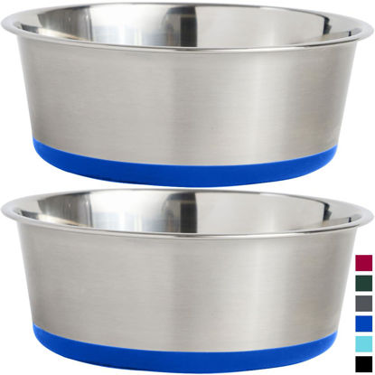 Picture of Gorilla Grip Stainless Steel Metal Dog Bowl Set of 2, Rubber Base, Heavy Duty Feeding Dishes, Food Grade BPA Free, Less Sliding, Quiet Pet Bowls for Cats and Dogs, Holds 2 Cups (16 fl oz), Royal Blue