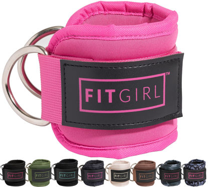 Picture of FITGIRL - Ankle Strap for Cable Machines and Resistance Bands, Work Out Cuff Attachment for Home & Gym, Booty Workouts - Kickbacks, Leg Extensions, Hip Abductors, For Women Only (Pink)