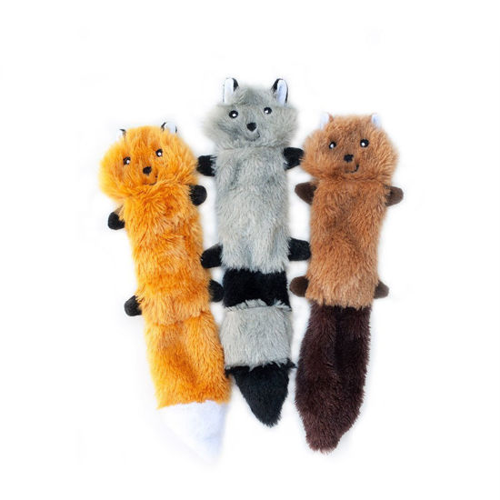 Picture of ZippyPaws Skinny Peltz - Fox, Raccoon, & Squirrel - No Stuffing Squeaky Dog Toys, Unstuffed Chew Toy for Small & Medium Breeds, Bulk Multi-Pack of 3 Soft Plush Toys, Flat No Stuffing Puppy Toys - 11"