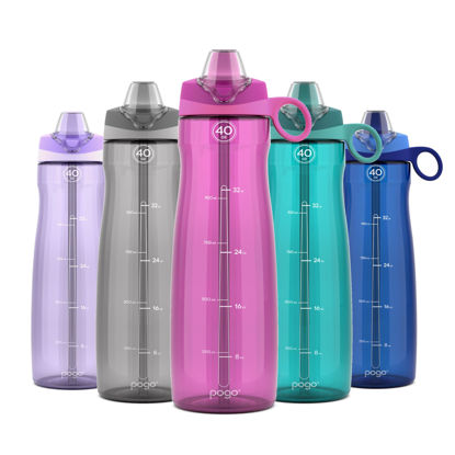 Picture of Pogo BPA-Free Tritan Plastic Water Bottle with Soft Straw, 40 Oz, Fuchsia