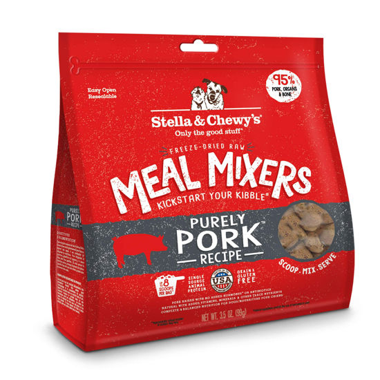 Picture of Stella & Chewy's Freeze Dried Raw Purely Pork Meal Mixer - Dog Food Topper for Small & Large Breeds - Grain Free, Protein Rich Recipe - 3.5 oz Bag