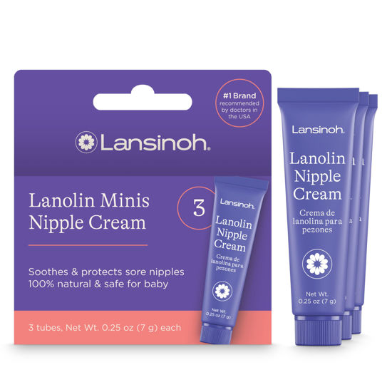 Picture of Lansinoh Lanolin Nipple Cream Safe for Breastfeeding Baby, Breastfeeding Essentials, 3 Mini Tubes, Each 0.25 Ounces