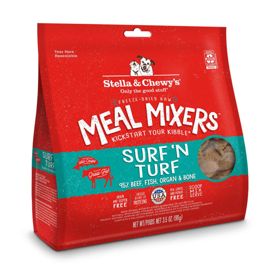 Picture of Stella & Chewy's Freeze Dried Raw Surf & Turf Meal Mixer - Dog Food Topper for Small & Large Breeds - Grain Free, Protein Rich Recipe - 3.5 oz Bag (Pack of 1)