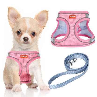 Picture of YIMEIS Dog Harness and Leash Set, No Pull Soft Mesh Pet Harness, Reflective Adjustable Puppy Vest for Small Medium Large Dogs, Cats (Pinkblue, X-Small (Pack of 1)