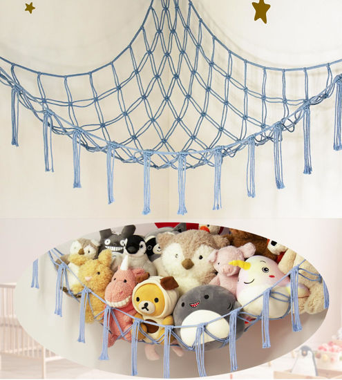 Picture of mirolam Stuffed Animal Storage Hammock Large Toy Hammock Net for Stuffed Animals Corner - Blue Plush Stitch Stuff Huggy Wuggy Toy Storage Room Decor