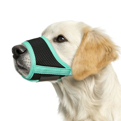 Picture of Dog Muzzle, Soft Mesh Breathable Muzzle with Adjustable Straps for Small Medium Large Dogs, Prevent Biting, Licking and Chewing, Allow Drinking Panting Green X-Small