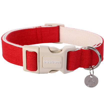 Picture of DOGWONG Cotton Hemp Dog Collar, Heavy-Duty Red Dog Collar Durable Soft Natural Fabric Pet Dog Collar Cute Wedding Puppy Necklace for Small Medium Large Dog