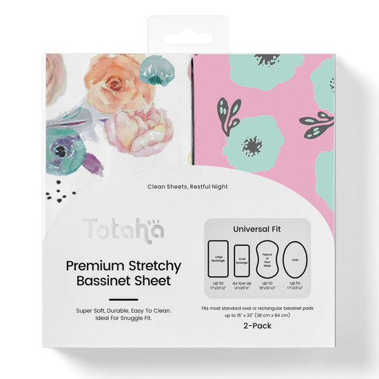 Picture of TotAha Premium Stretchy Bassinet Cradle Sheets (2-Pack) -Hypoallergenic, Silky Comfort, Buttery Soft, Calming Effect, All-Season Jersey-Knit Sheets,32 X 16 X 3''(Colorful Flora & Blue Flowers)