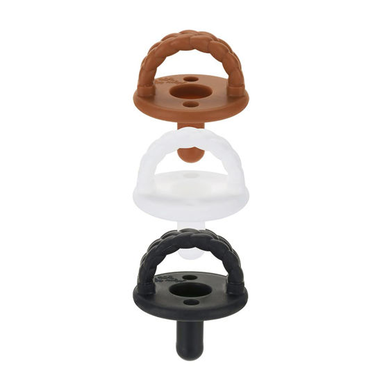 Picture of Itzy Ritzy Silicone Pacifiers for Newborn - Sweetie Soother Pacifiers Feature Collapsible Handle & Two Air Holes for Added Safety For Ages Newborn and Up, Coffee & Cream Set of 3 in White, Tan & Brown