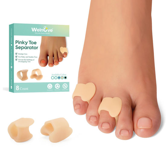 Picture of Welnove Gel Toe Separator - 8 Pack Pinky Toe Spacers - Little Toe Cushions, Small Toe Sleeves for Preventing Rubbing & Reducing Pressure (Beige)