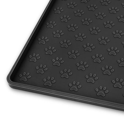 Picture of Ptlom Pet Placemat for Dog and Cat, Mat for Prevent Food and Water Overflow, Suitable for Small, Medium and Big Pet, 18" 12", Black, Silicone