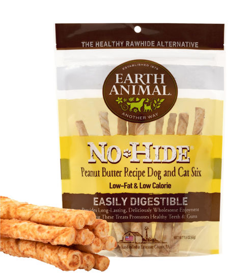 Picture of Earth Animal No Hide Stix Peanut Butter Flavored Natural Rawhide Free Dog Chews Long Lasting Dog Chew Sticks | Dog Treats for Small Dogs and Cats | Great Dog Chews for Aggressive Chewers (1 Pack)