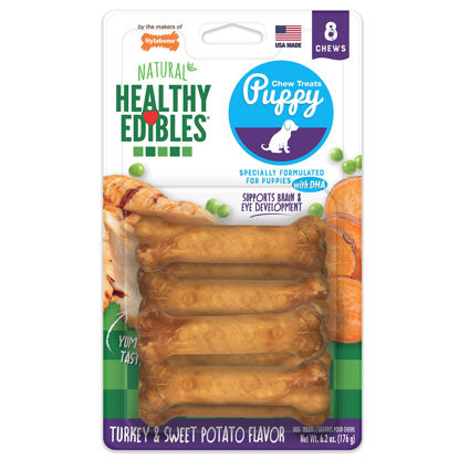 Picture of Nylabone Healthy Edibles Natural Puppy Chews Long Lasting Turkey & Sweet Potato Flavor Treats for Dogs, X-Small/Petite (8 Count)