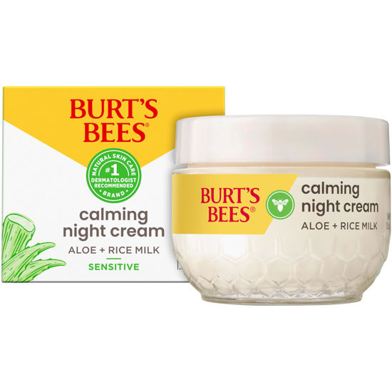 Picture of Burt's Bees Calming Night Cream With Aloe and Rice Milk, Face Moisturizer For Sensitive Skin Infuses Skin With Moisture While You Sleep, 98.8 Percent Natural Origin Skin Care, 1.8 oz. Tub