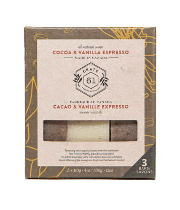 Picture of Crate 61, Handmade in Canada, Plant Based Cold Process Natural Bar Soap For Face And Body, With Premium Essential Oils, Eucalyptus & Peppermint For Men And Women 3 Pack (Cocoa Vanilla Espresso)