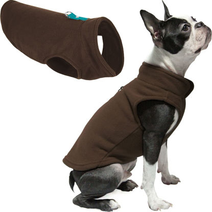 Picture of Gooby Fleece Vest Dog Sweater - Brown-Turquoise, Small - Warm Pullover Fleece Dog Jacket with O-Ring Leash - Winter Small Dog Sweater Coat - Cold Weather Dog Clothes for Small Dogs Boy or Girl