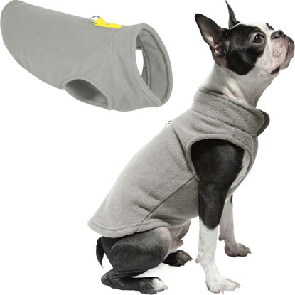 Picture of Gooby Fleece Vest Dog Sweater - Gray-Yellow, Small - Warm Pullover Fleece Dog Jacket with O-Ring Leash - Winter Small Dog Sweater Coat - Cold Weather Dog Clothes for Small Dogs Boy or Girl