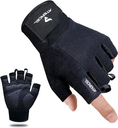 Picture of ATERCEL Workout Gloves for Men and Women, Exercise Gloves for Weight Lifting, Cycling, Gym, Training, Breathable and Snug fit (Black, M)