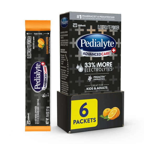 Picture of Pedialyte AdvancedCare Plus Electrolyte Powder, with 33% More Electrolytes and PreActiv Prebiotics, Orange Breeze, Electrolyte Drink Powder Packets, 0.6 oz, 6 Count