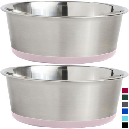 Picture of Gorilla Grip Stainless Steel Metal Dog Bowl Set of 2, Rubber Base, Heavy Duty Feeding Dishes, Food Grade BPA Free, Less Sliding, Quiet Pet Bowls for Cats and Dogs, Holds 2 Cups (16 fl oz), Lt Pink