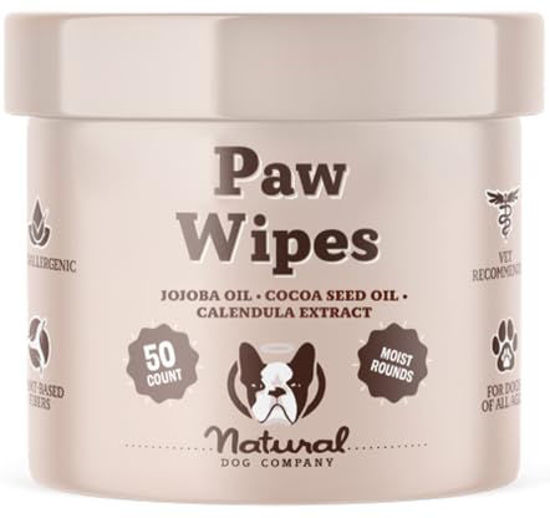 Picture of Natural Dog Paw Wipes -50 Ct- Organic, Vegan Pet Paw Wipes for Dogs, Eco-Friendly Dog Paw Wipes for Dogs, Ideal for Removing Dirt, Allergens & Moisturizes Dry Cracked Paws, Coconut Oil & Cocoa Butter