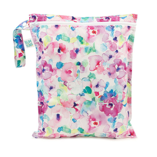 Picture of Bumkins Waterproof Wet Bag for Baby, Travel, Swim Suit, Cloth Diapers, Pump Parts, Pool, Gym, Toiletry, Strap to Stroller, Daycare, Zipper Reusable Bag, Wetdry Packing Pouch, Watercolors Floral