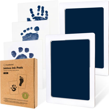 Picture of 2-Pack Inkless Hand and Footprint Kit - Ink Pad for Baby Hand and Footprints - Dog Paw Print Kit,Dog Nose Print Kit - Baby Footprint Kit, Clean Touch Baby Foot Printing Kit, Handprint Kit (Navy, L)