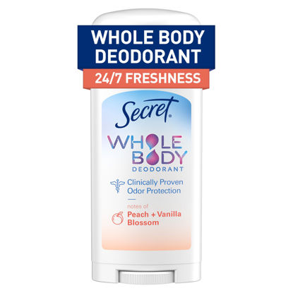 Picture of Secret Whole Body Deodorant Stick for Women, Peach & Vanilla Scent, Aluminum Free Deodorant Stick, 72 HR Odor Protection, 2.4 oz