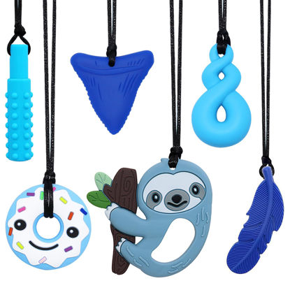 Picture of Sensory Chew Necklace for Kids Boys Girls, 6 Pack Silicone Chew Toys for Kids with ADHD Autism, Anxiety, Chewy Necklace Sensory Reduce Adults Children Chewing Fidgeting