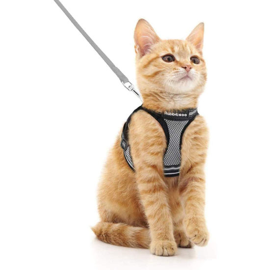 Picture of rabbitgoo Cat Harness and Leash Set for Walking Escape Proof, Adjustable Soft Kittens Vest with Reflective Strip for Cats, Comfortable Outdoor Vest, Grey, M