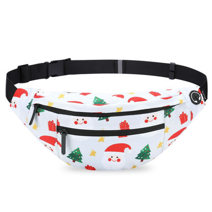 Picture of MAXTOP Large White Christmas Fanny Pack with 4-Zipper Pockets, Christmas Gifts for Enjoy Festival Sports Workout Traveling Running Casual Hands-Free Waist Pack Crossbody Phone Bag Carrying All Phones…