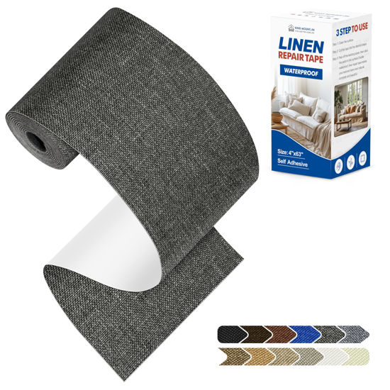 Picture of KING MOUNTAIN Linen Repair Tape Patch Kit, Waterproof 4" x 63" Linen Repair Kit，Self Adhesive Fabric Repair for Furniture and Linen Goods (Dark Grey)