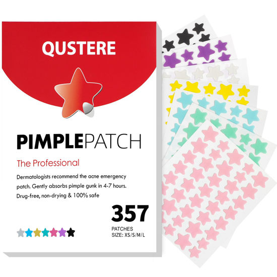 Picture of Pimple Patches for Face, Colorful Hydrocolloid Acne Patches, Cute Star Zit Covers for Face, Spot Stickers with Tea Tree, Salicylic Acid & Cica Oil| 4 Sizes (8mm, 10mm, 12mm & 14mm) |357 Count