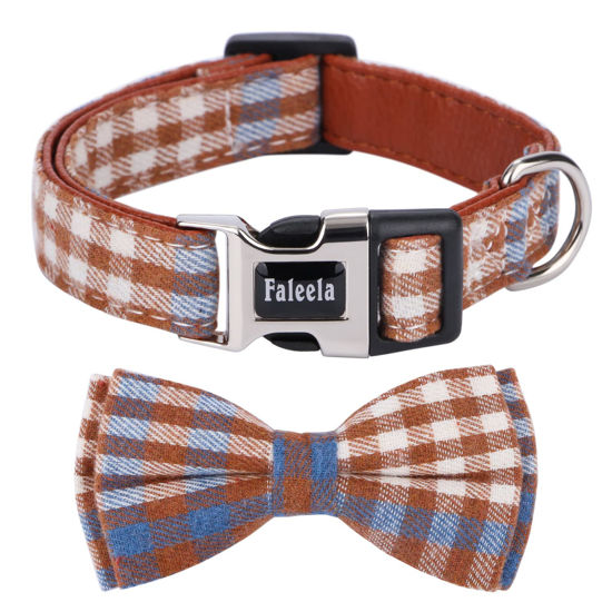 Picture of Faleela Soft &Comfy Bowtie Dog Collar,Detachable and Adjustable Bow Tie Collar,for Small Medium Large Pet (Medium (Pack of 1), Blue and Whit)