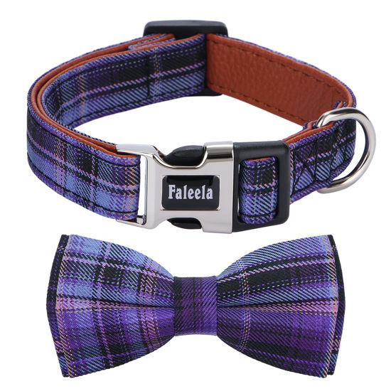 Picture of Faleela Soft &Comfy Bowtie Dog Collar,Detachable and Adjustable Bow Tie Collar,for Small Medium Large Pet (Purple, Medium (Pack of 1))