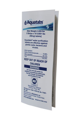 Picture of Aquatabs 49mg Water Purification Tablets (50 Pack). Water Filtration System for Hiking, Backpacking, Camping, Emergencies, Survival, and Home-Use. Easy to Use Water Treatment and Disinfection.