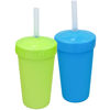 Picture of Re Play Made in USA 2 Pack Straw Cups for Toddlers, 10 Oz. - Reusable Kids Cups with Straws and Lids, Dishwasher/Microwave Safe - Toddler Cups with Straws 3.13" x 5.5", Lime Green/Sky Blue